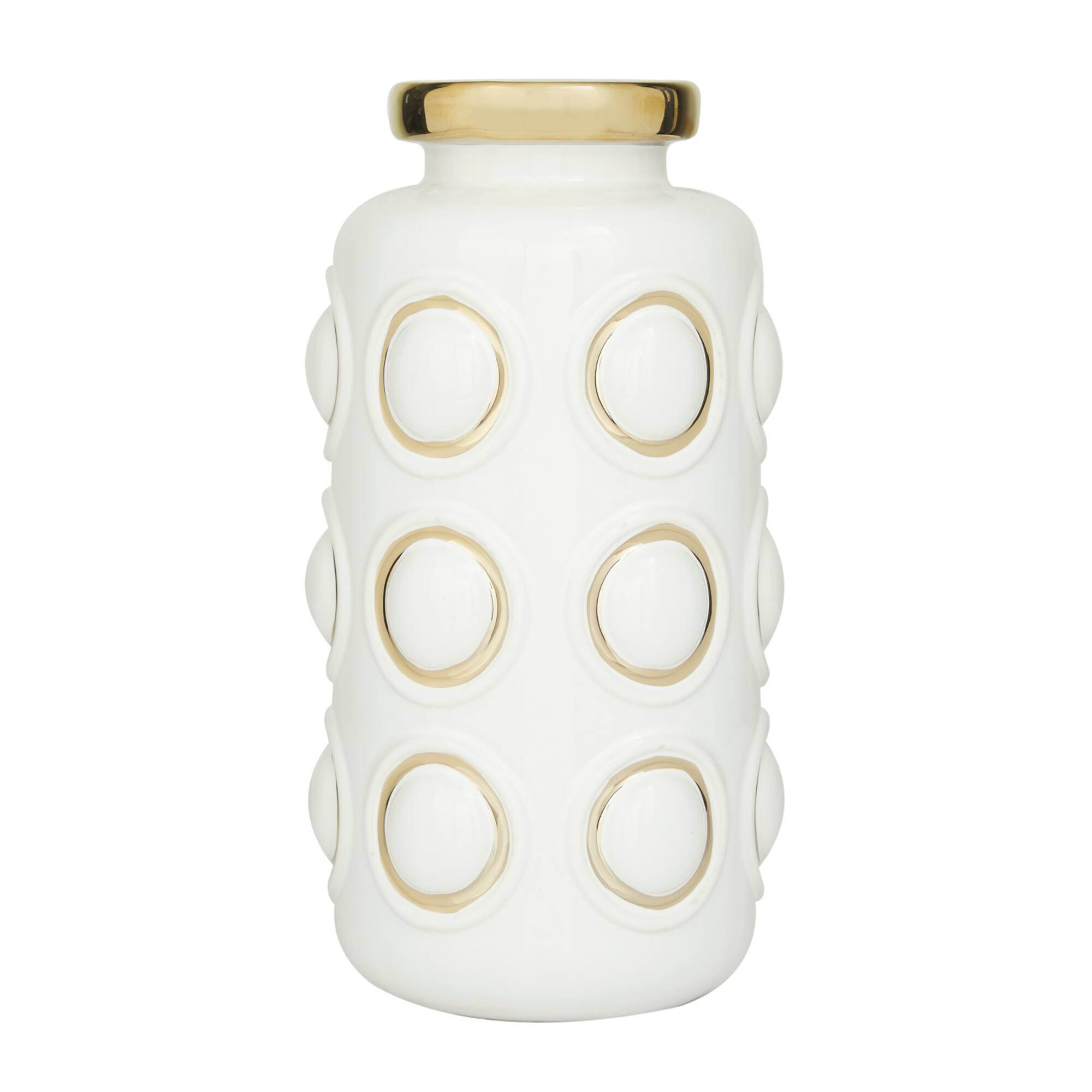 White Stoneware Contemporary Vase, 12" x 6" x 6"